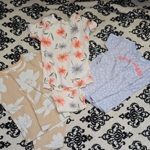 Carter's Girls Floral Short-Sleeve Pajama Set - White with Coral & Blue Flowers